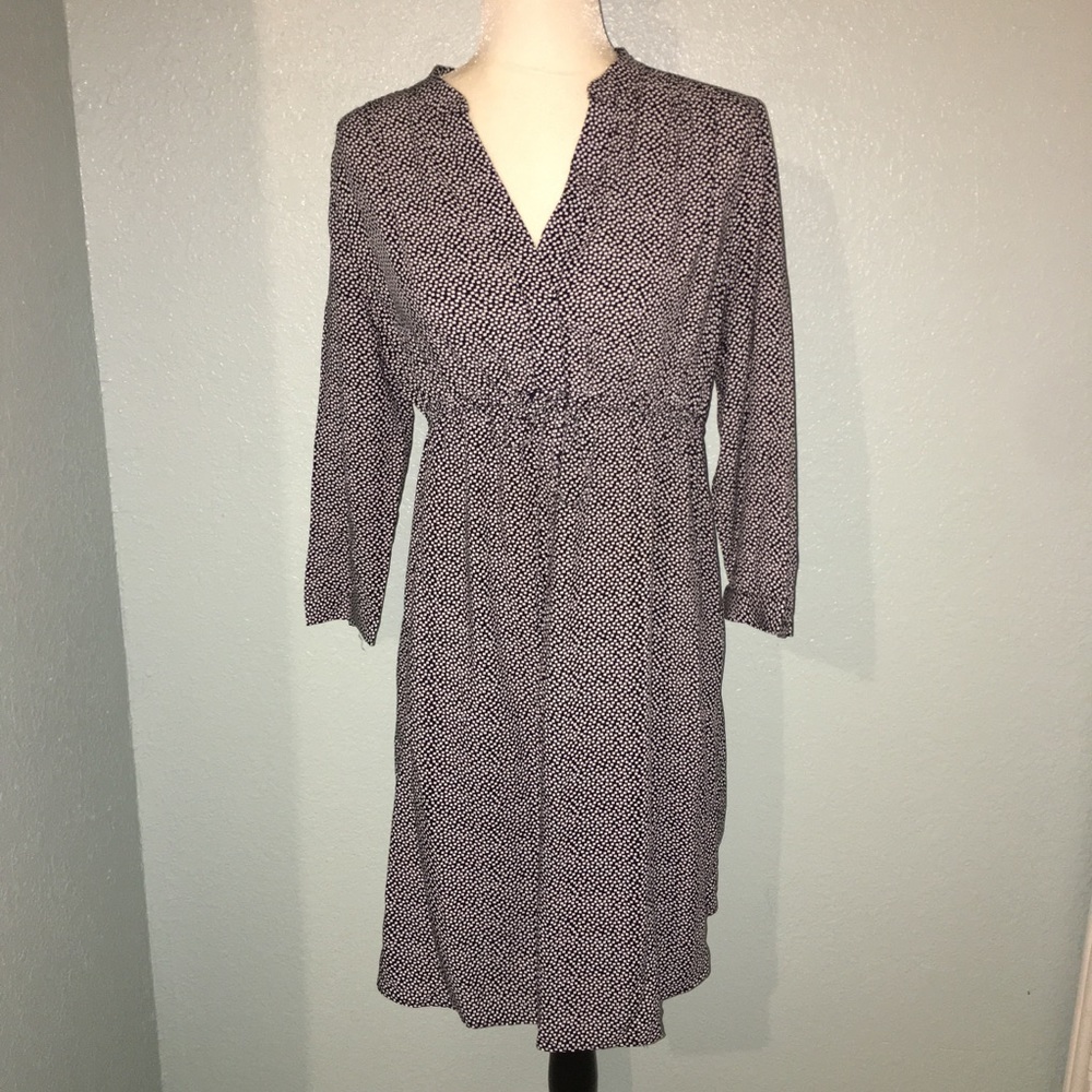 GAP Split Neck 3/4 Sleeeve Navy Square Print Dress